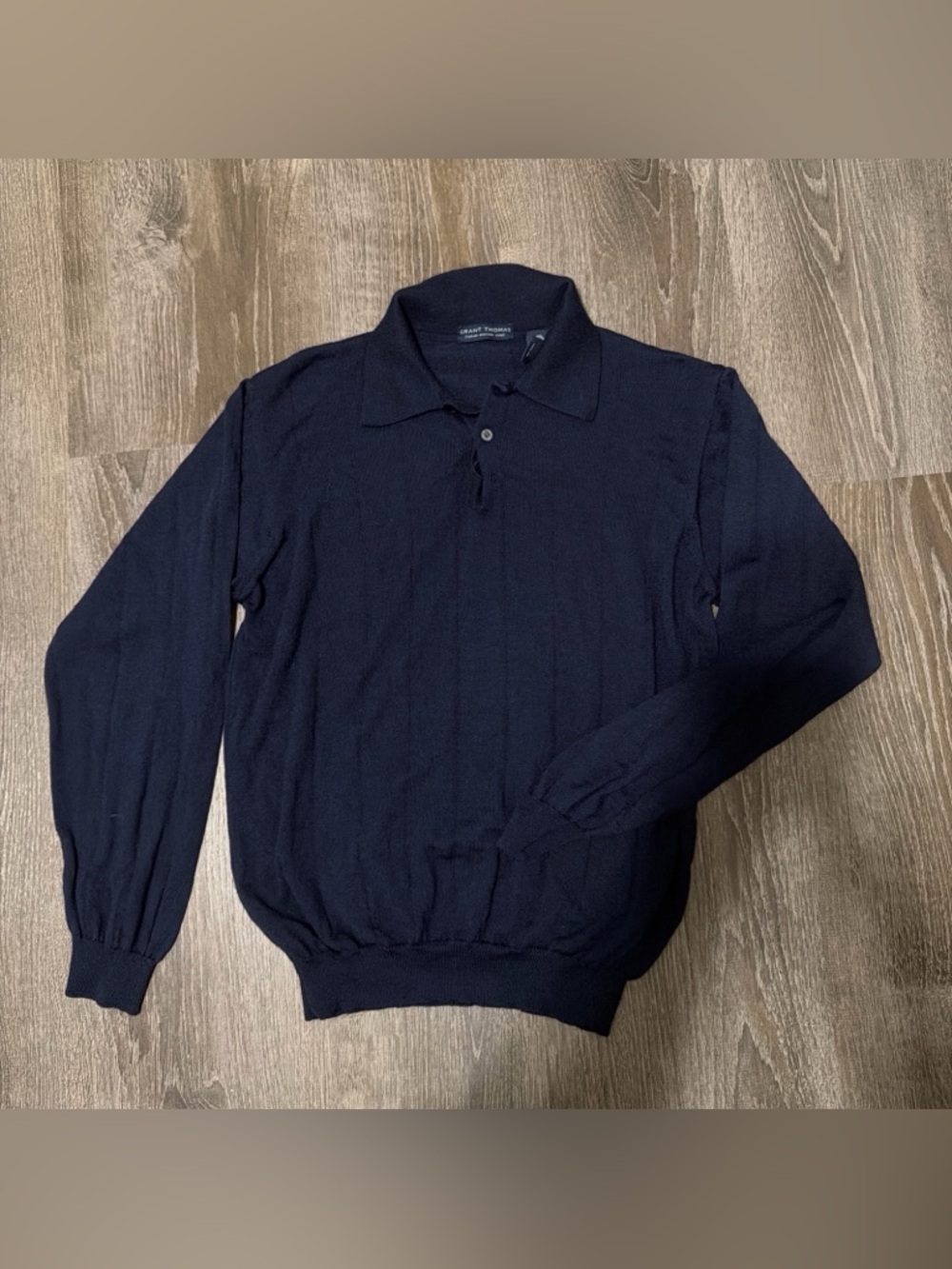Grant Thomas Italian Merino Wool blue  Long Slv Lightweight Polo Sweater Mens M